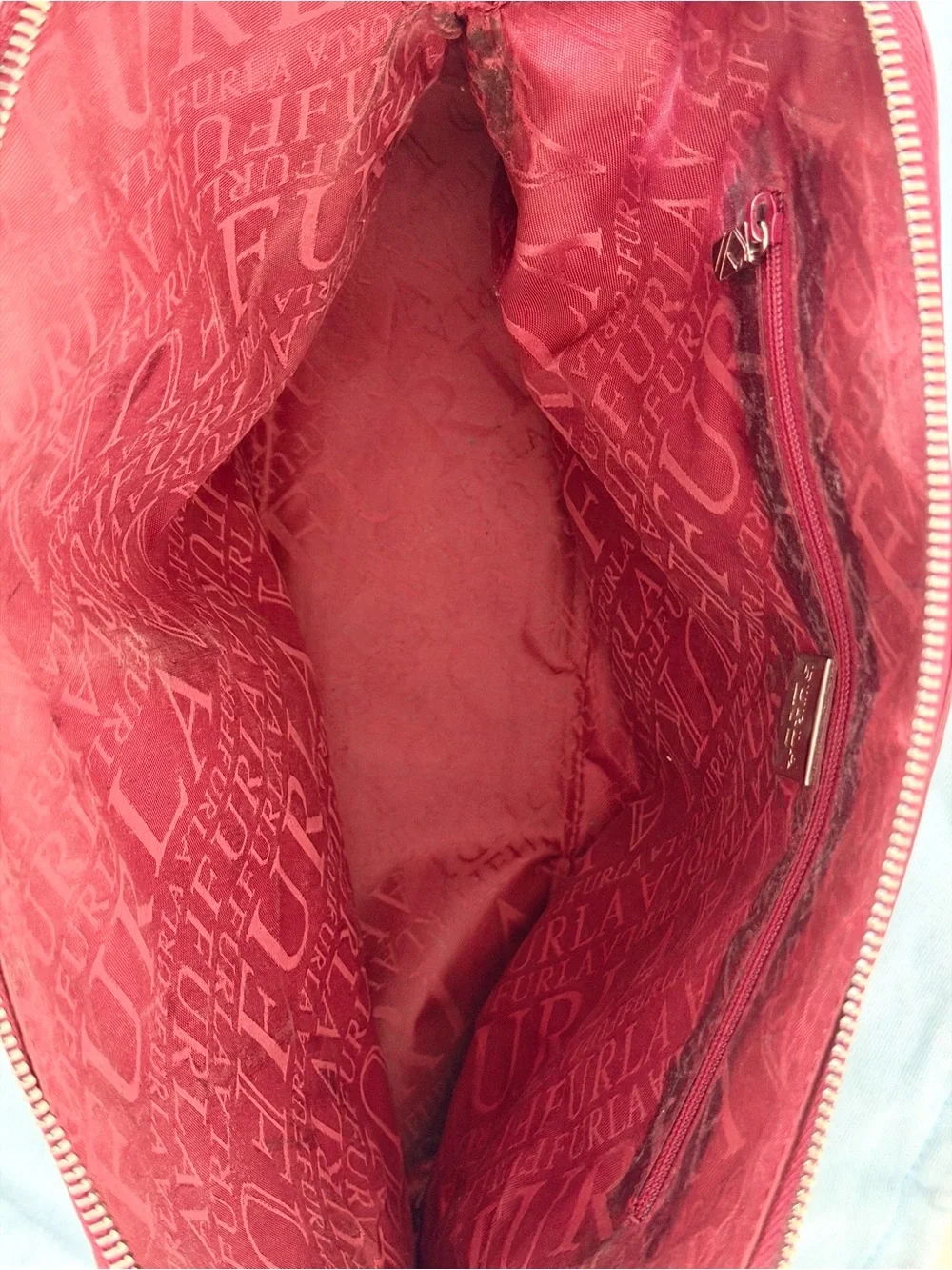 FURLA Ischia Red Cherry Croco Embossed Leather Dome Handbag Zip Top large